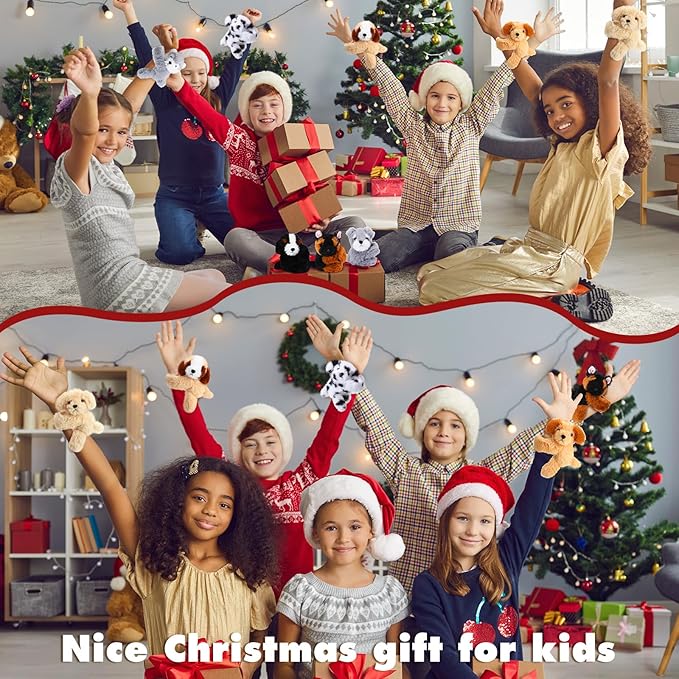 Liliful 8 Pack Kids Valentine's Day Gifts Stuffed Animal Cat Slap Bracelets, Valentines 8 Inch Plush Wrist Cute Snap Bracelets Birthday for Boys Girls Child Bulk Items Party Favors(Puppies)