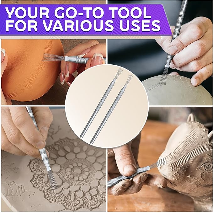 2Pcs Scoring Tool Pottery Carving Tools - Polymer Clay Tools Sculpting Kit Pottery Tools and Supplies Pottery Needle Tool Clay Sculpting Tools - Pottery Trimming Tools Clay Molding Tools Ceramic Tools