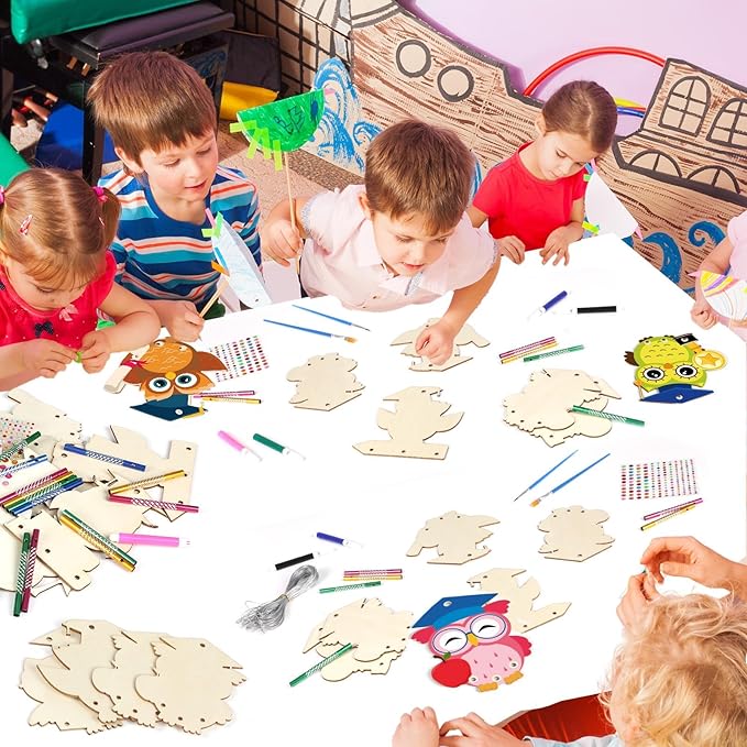 gisgfim 16 Pack Owl Wind Chime Kits Graduation Crafts for Kids Make Your Own Owl Wind Chime Wooden DIY Arts and Crafts for Graduation Party School Classroom Decorations Supplies Birthday Favors