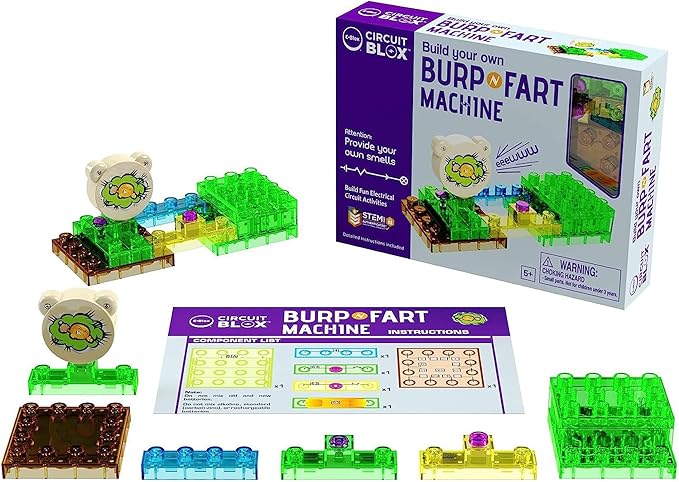 E-Blox Building Blocks STEM Circuit Kit, Build Your Own Burp & Fart Machine, Add Funny Sounds to Brick & Structure Science Projects, Birthday & Gag Gift, Boys, Girls, 5+