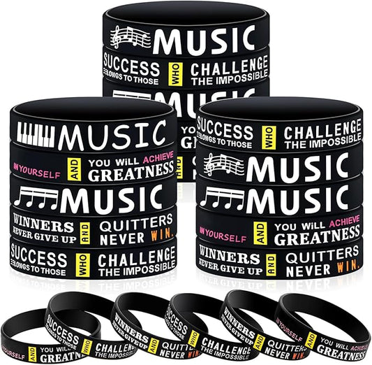 Deekin 48 Pcs Piano Notes Silicone Bracelets Music Inspirational Bracelets Piano Notes Theme Party Supplies Music Party Favors Music Gifts Piano Recital Gifts for Music Lover Musicians, 3 Styles