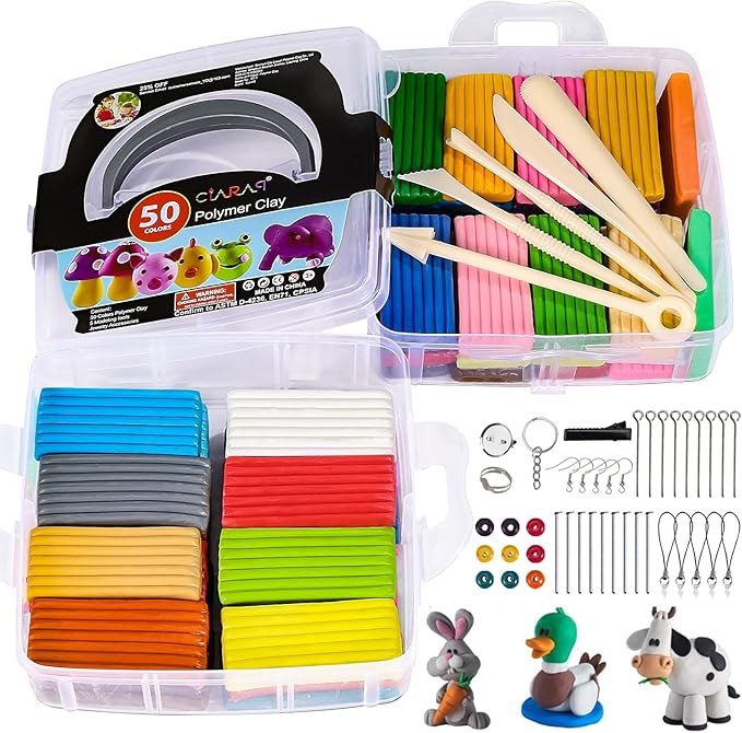 Polymer Clay 50 Colors, CiaraQ Modeling Clay Starter Kits for Kids, Oven Baked Model Clay with Sculpting Tools, Safe and Non-Toxic, Great for Children and Artists