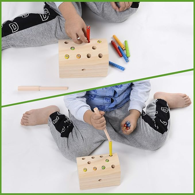 Carrot Harvest - Wooden Educational Toys for Boys and Girls - Preschool Learning Gift - Toddlers Wood Game – Shape Sorting Toy - Worm Toy Playset - for Age 1 2 3 Year Old