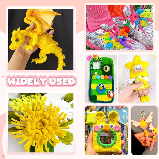 TOAOB 100pcs Pipe Cleaners Yellow Pipe Cleaners Chenille Stems 6mm x 12 Inch Fuzzy Sticks Crafts Supplies for DIY Art Crafts Decorations