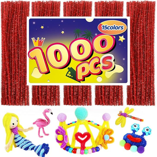 Pipe Cleaners, Pipe Cleaners Craft, Arts and Crafts, Crafts, Craft Supplies, Art Supplies (1000 Red Glitter Pipe Cleaners)…