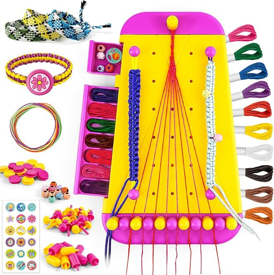 Friendship Bracelet Making Kit Toys ,DIY Arts and Crafts for Kids Ages 6-12,2 in 1 Bracelets String Maker Toys Set,Jewelry String Maker Kit,Christmas Birthday Gifts for Girl 8-12 Years Old (Yellow)