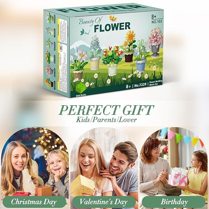 Flowers and Plant Building Set,(2531 Pcs) 12 Kinds Flowers Botanical Bonsai Building Set for Adults, Kids, Girls, Idea Gifts for Mother's Day, Birthdays, Creative Building Block Toys Decor for Home
