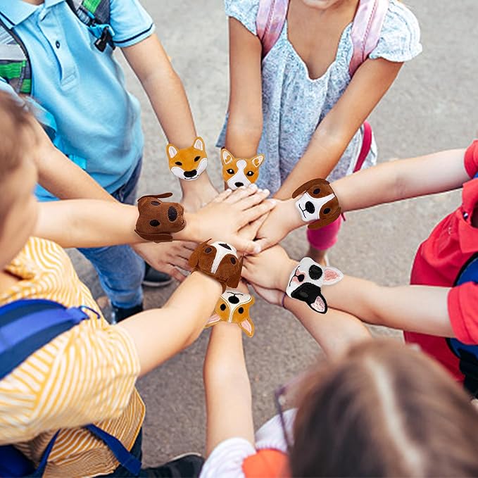 12 PCS Stuffed Dog Animal Slap Bracelets Plush Animal Slap Bracelets Cute Wrist Slap Band Toy Wrist Animals Wrist Pets Slap Bracelet Wrist Toy for Boys Girls Birthday Gifts Party Favors 6 Styles