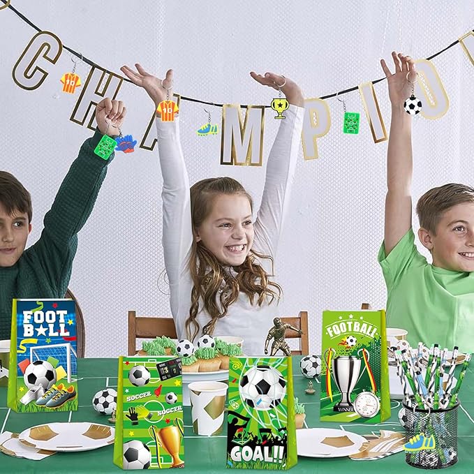Soccer Party Favors, Soccer Birthday Decorations, Soccer Party Favor Bags Keychain Mini Notepad Stickers Bracelets for Soccer Sport Party Decorations Supplies Kids Boys Girls