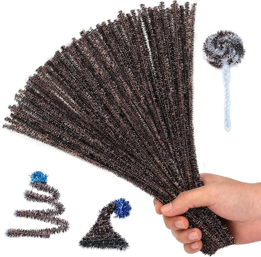 Hssugi Pipe Cleaners, 100PCS Christmas Pipe Cleaners Craft Supplies, Glitter Brown Pipe Cleaners Bulk Fuzzy Sticks for DIY Art and Craft Projects Home Decoration