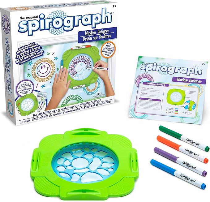 Spirograph — Window Designer — Art and Craft Kit for Kids — Design on Windows and Mirrors — Easy-to-Clean — for Ages 7+