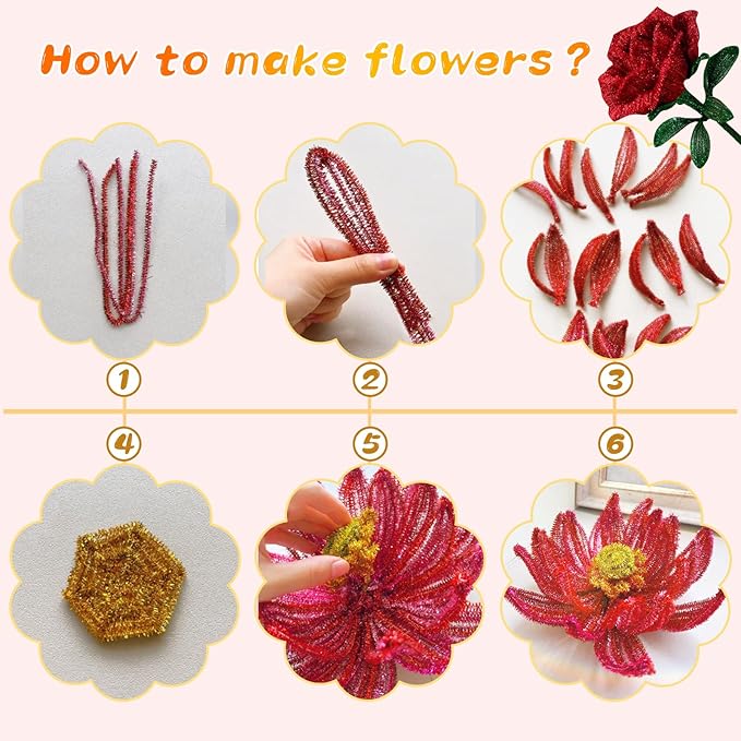 100Pcs Pipe Cleaners Craft, Glitter Pipe Cleaners Crafting Creative DIY Hand Craft Supplies for Festivals Decorations, Pipe Cleaners in Glitter Red