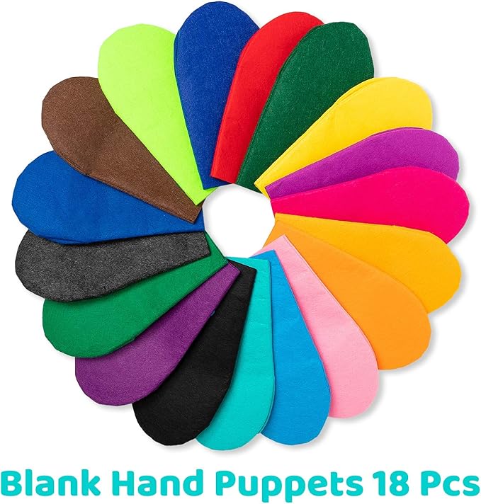 WATINC 18Pcs Hand Puppets Making Kit for Kids Art Craft Felt Sock Monster Puppet Creative DIY Make Your Own Puppets Pipe Cleaners Pompoms Storytelling Role Play Party Supplies Gift for Girls Boys