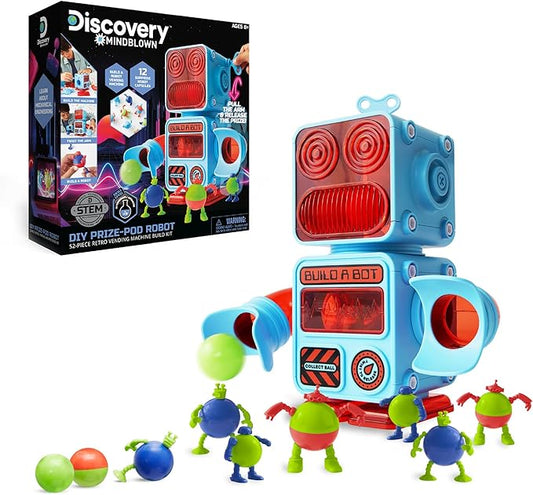 Discovery™ #MINDBLOWN DIY Prize-Pod Robot Kit, 52-Piece Vending Machine Building Set, 12 Transforming Capsules, Educational Science Experiment, Engineering STEM Project, Robotics Toy Gift Kids Age 8+