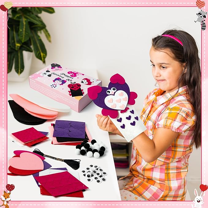 WATINC 6Pcs Hand Puppet Making Kit, Art Craft Felt Sock Puppet Toys, Creative DIY Make Your Own Pompoms Wiggle Googly Eyes Storytelling Role Play Party Supplies Gift for Girls Boys (Valentine