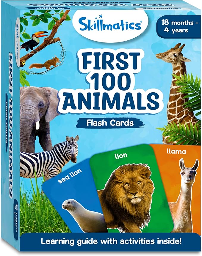 Skillmatics Thick Flash Cards for Toddlers - First 100 Animals, Montessori Toys & Educational Games, Preschool Learning for Kids Ages 1, 2, 3, 4 Years