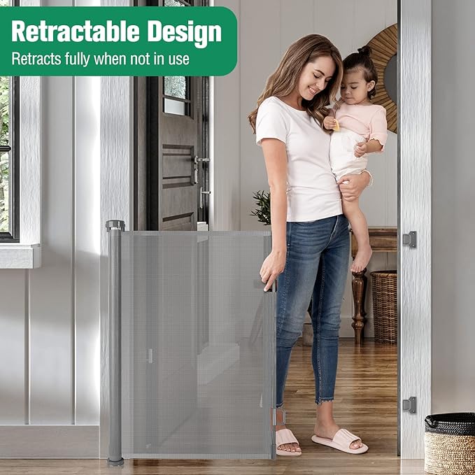 110 Inch Retractable Baby Gates Extra Wide Baby Gate for Large Openings Indoor Outdoor Retractable Dog Gate for Stairs Extra Long Baby Gate Large Retractable Pet Gate Child Gates for Doorways