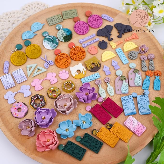 Puocaon Flower Petal Clay Cutters - 10 Pcs Petal Clay Cutters for Polymer Clay Earrings Making, Floral Polymer Clay Jewelry Earrings Supplies, 10 Petal Design Clay Jewelry Cutters Earrings Making