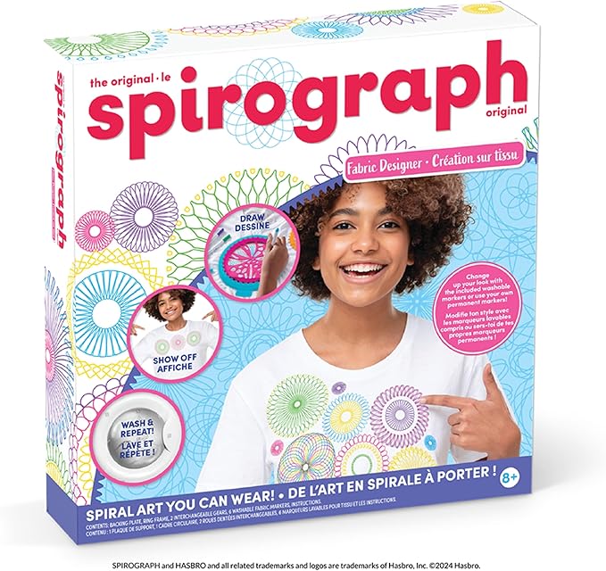 Spirograph Fabric Designer – Spiral Art You Can Wear, Arts and Crafts, Kids Toys, Art Supplies, Craft Supplies, Drawing Kit, Spiral Art, Classic Gear Design Kit, Fabric Pens, Ages 6+