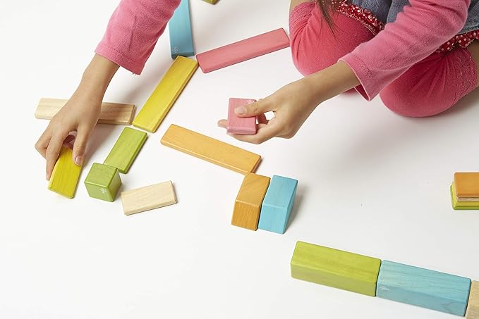 6 Piece Tegu Pocket Pouch Prism Magnetic Wooden Block Set, Blues