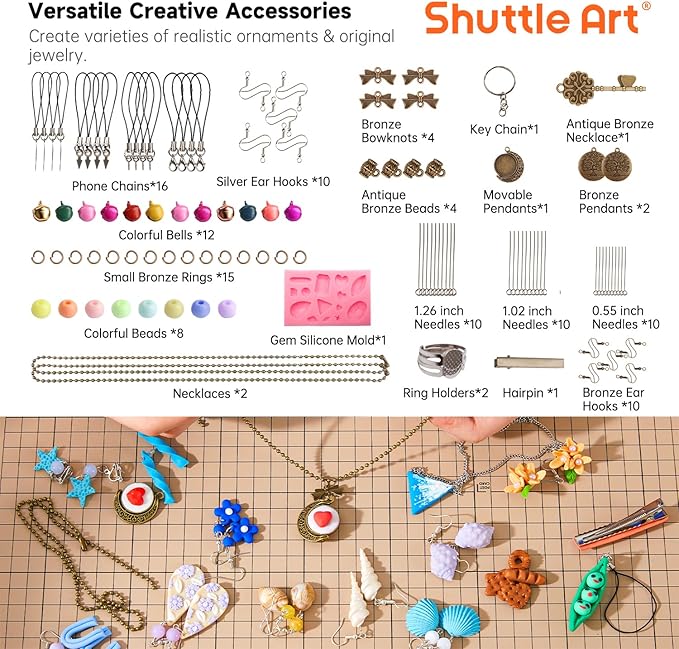 Shuttle Art Polymer Clay, 60 Colors Oven Bake Modeling Clay, Creative Clay Kit with 19 Clay Tools and 16 Kinds of Accessories, Non-Toxic, Non-Sticky, Ideal DIY Art Craft Clay Gift for Kids Adults