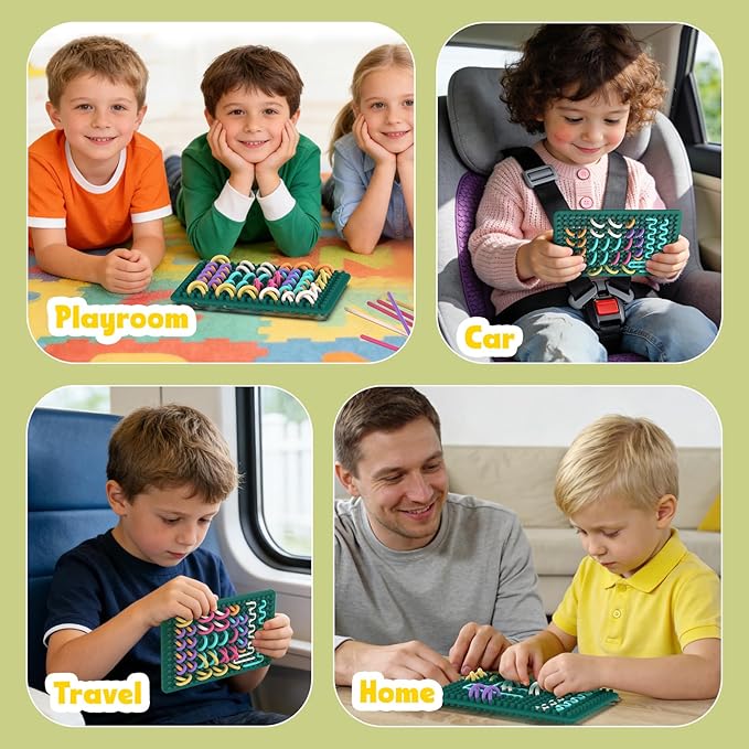 Silicone Fidget Toys for Kids, Sensory Activity Knitted Board for Stress Relief, Calming, Focus, ADHD and Autism, Sensory Travel Toys for Kids 3+ & Adults with 20 Strings