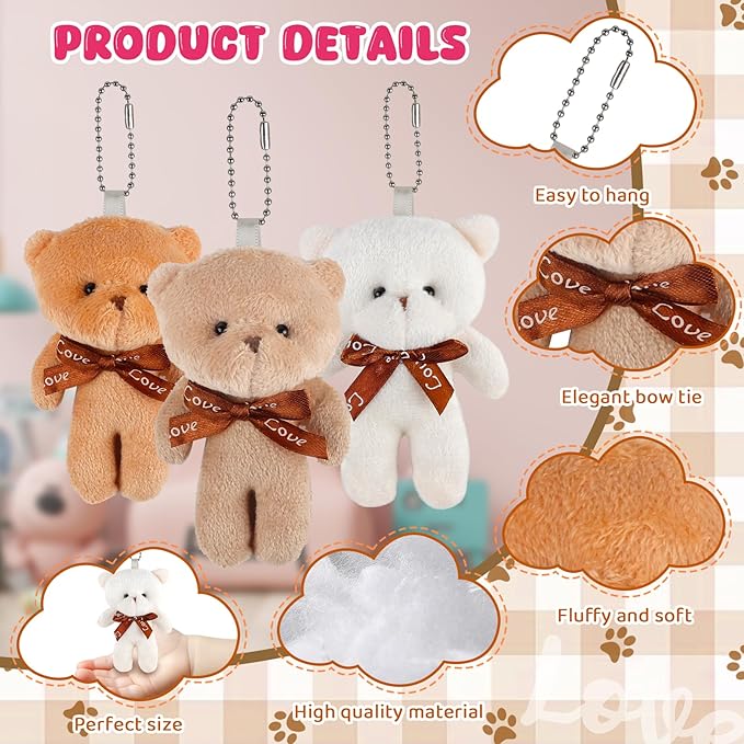 Valentines Day Gifts for Kids Classroom Party Favors Valentines Cards with Mini Teddy Bears Plush Toys Stuffed Animals Keychain Valentine Gift Exchange School Game Prize for Boys Girls 24 Pack