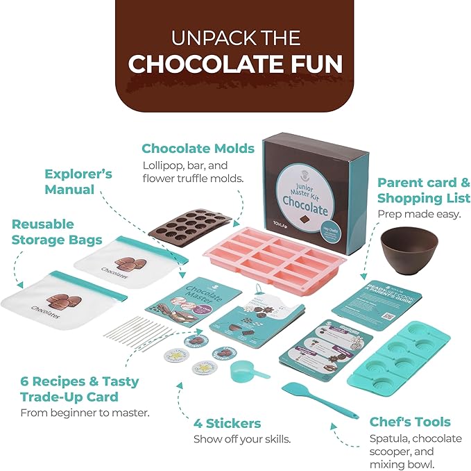 Tovla Jr. Ultimate Real Chocolate- Making Kit for Kids – Fun DIY Candy & Dessert Kit, STEM Activity for Ages 4+, Visual Learning Baking and Cooking Molds & Tools Set, Great Gift for Young Chefs
