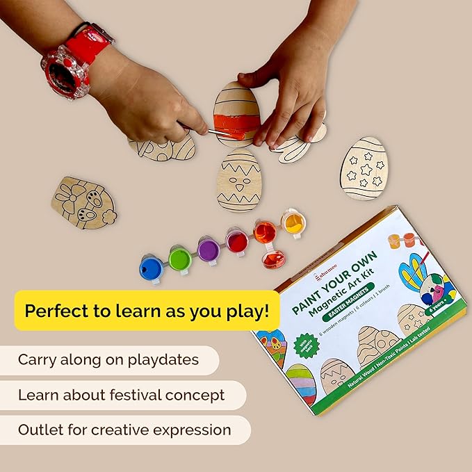 Shumee Paint Your Own Wooden Magnets -(Easter Magnets Themed) DIY Art & Craft for Kids- Age 6 Years+ | Organic 6 Non Toxic Paint | Ideal Gift for Kids | Valentine's Day Gift for Kids