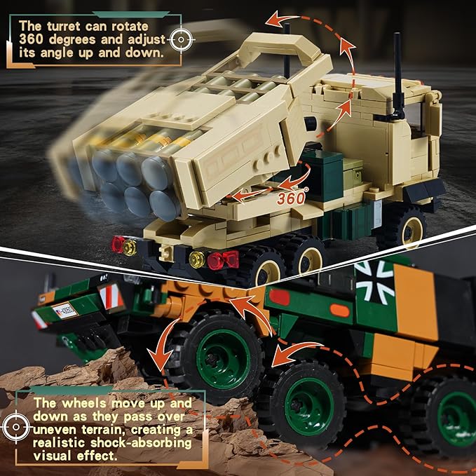 WW2 Military Vehicles Building Sets Compatible with Lego,Armored Vehicles Building Kit,Featuring 2 Military Construction Models Building Block,Army Base Toys for Boys, and Teens Age 8-14