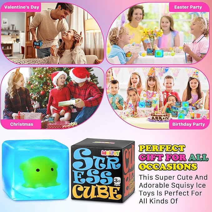 Squishy Stress Cube Fidget Toys Adults - Glow in The Dark Octopus Sensory Toys for Kids with Autism Stress Balls for Kids Squeeze Toys for Anxiety Easter Basket Stuffers