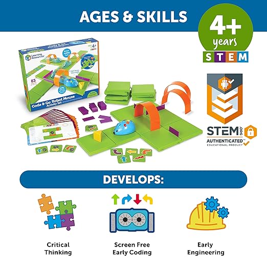 Learning Resources Code & Go Robot Mouse Activity Set, Screen-Free Early Coding Toy for Kids, Interactive STEM Coding Pet,Back to School,Ages 4+,83 Pieces
