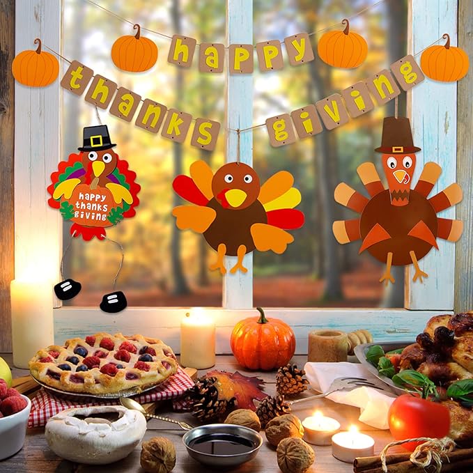 YOMIQIU Thanksgiving Turkey Crafts Kits, DIY Festive Fall Thanksgiving Party Hanging Sign Decor(6 Sets), Thanksgiving Crafts for Kids and Adults at Home Party Decoration School Activities