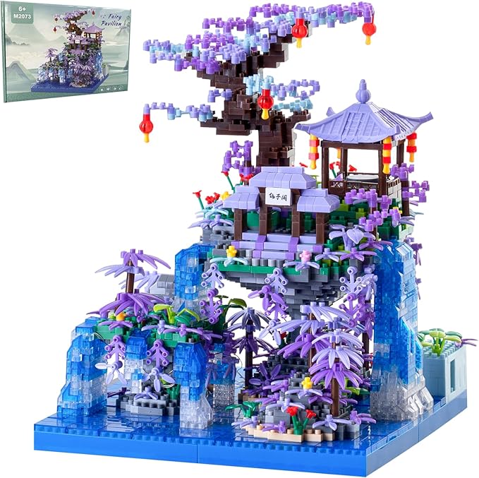 Cherry Blossom Tree House Micro Building Blocks Set,Peach Blossom Pond Flowers Bricks Architecture Kit with LED Light Gifts for Adults and Kids(2500+Pieces)