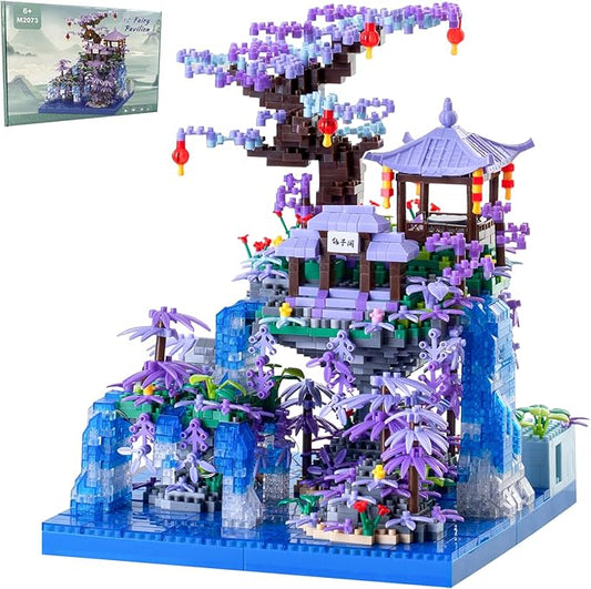 Cherry Blossom Tree House Micro Building Blocks Set,Peach Blossom Pond Flowers Bricks Architecture Kit with LED Light Gifts for Adults and Kids(2500+Pieces)