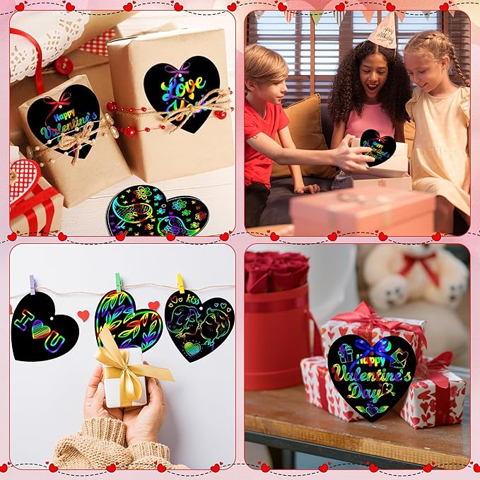 OHOME Valentines Day Crafts for Kids - 48 PCS Valentines Magic Rainbow Scratch Paper Cards Set,Kids Valentines Day Gifts for School Classroom - Valentines Treats Toys Games Party Favors for Toddler