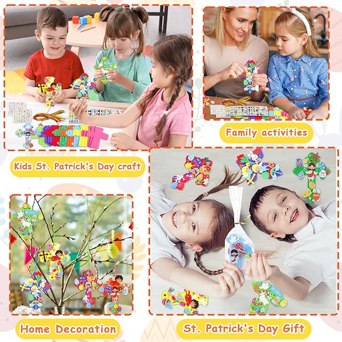 Qyeahkj 32 Sets Sunday School Foam Craft for Kids He is Risen Bookmark Craft DIY Easter Religious Craft Kit Easter Egg Bunny Foam Stickers Cross Craft for School Home Activities Party Favor