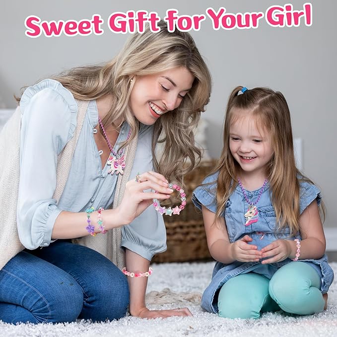 Kids Jewelry for Little Girls Ages 4-6, Unicorn Play Necklace Bracelets Rings for Toddlers Girls 3-5 6-8, Childrens Costume Dress Up Jewelry Set, Princess Gifts for 3 4 5 7 6 8 Year Old Party Favor