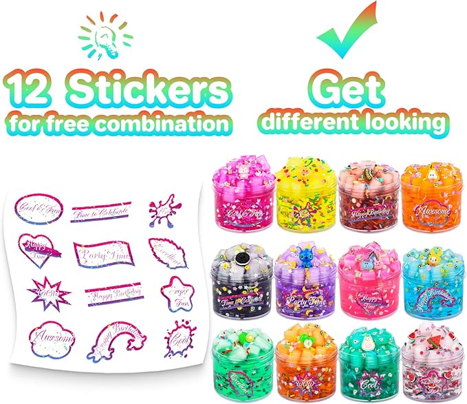 12 Pack Jelly Cubes Clear Slime Set Crystal Slime with Jelly Cubes Party Favors Holiday Birthday Toys for Kids Christmas Toys for Boys and Girls