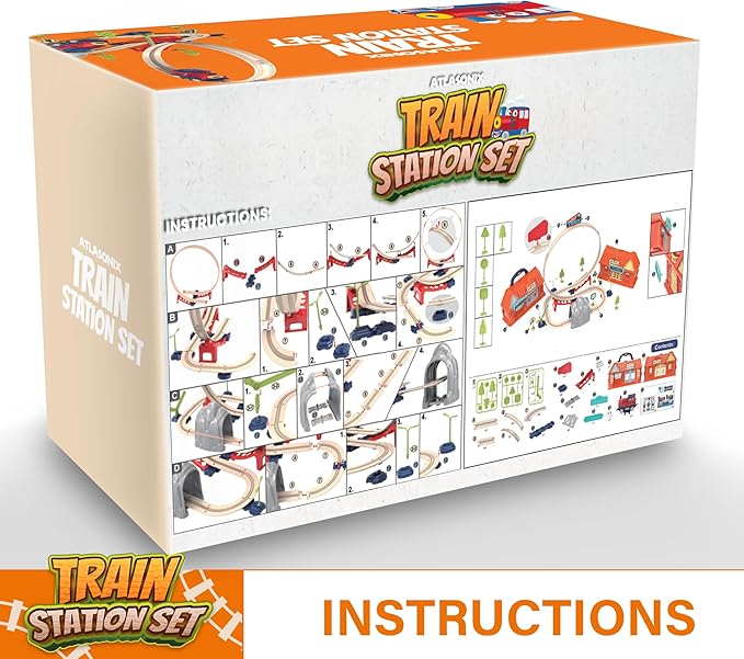 Electric Train Set for Toddlers 2-4 Kids Ages 3-5 - Railway Station with Loop, Bridge & Signs - DIY Montessori Educational Fun Trains Toy for Boys Girls Birthday Gift Train Set
