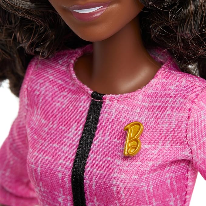 Barbie Careers Doll & Accessories, Future Leader with Dark Brown Hair Wearing Outfit with 2 Golden Bracelets & “B†Pin, Includes Sticker for Kids