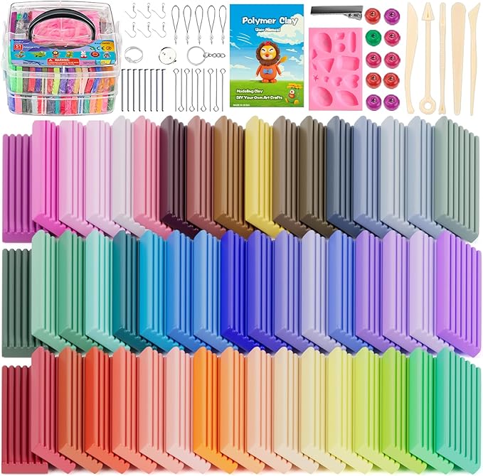 Polymer Clay Starter Kit -51 Colors, CiaraQ Oven Baking Modeling Clay Set with Sculpting Tools, Accessories, and Storage Box. Great for Crafts