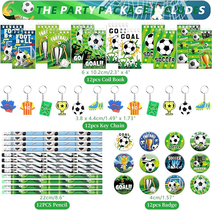 Soccer Party Favors, Soccer Birthday Decorations, Soccer Party Favor Bags Keychain Mini Notepad Stickers Bracelets for Soccer Sport Party Decorations Supplies Kids Boys Girls