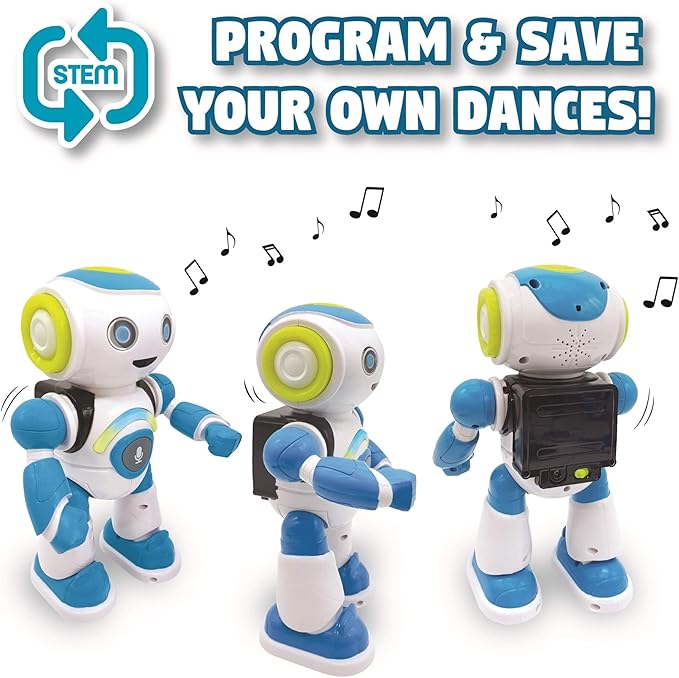 Lexibook - Powerman Jr. Smart Interactive Toy That Reads in The Mind Toy for Kids Dancing Plays Music Animal Quiz STEM Programmable Remote Control Boy Robot Junior Green/Blue - ROB20EN
