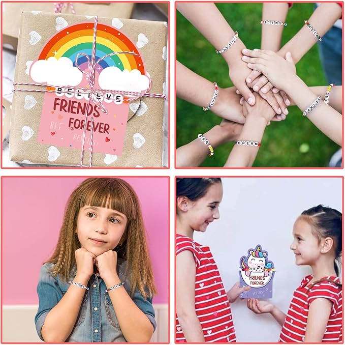 DAZONGE Valentines Day Gifts for Kids, Pack of 24 Friends Forever Valentines Cards with Friendship Bead Bracelets for Classroom Prizes, Exchange Gift, Valentineās Day Cards for Kids School