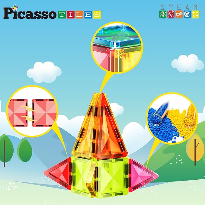 PicassoTiles Travel Size Series Magnet Building Blocks Toy Set mini Diamond Magnetic Construction Block Sensory Toys Preschool Toddler Boy Girls Age 3+ STEM Educational Learning Kit Pretend Play PTM13