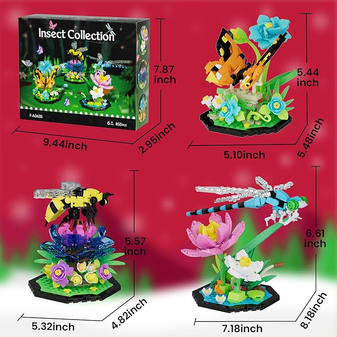 Ideas Insect Collection Building Set, with Life-Size Lotus Dragonfly Butterfly Bee Flowers Display Models, Bug Building Toys Home Decor for Adults Boys Girls Nature Lovers 6+