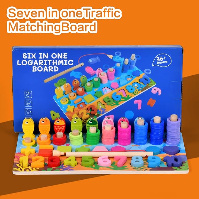 Wooden alphanumeric Shapes Jigsaw Ring Count Classification Toys Math Shapes Building Blocks Toddler Learning Playboard Math Fishing Educational Toys Montessori Educational Toys (color3)