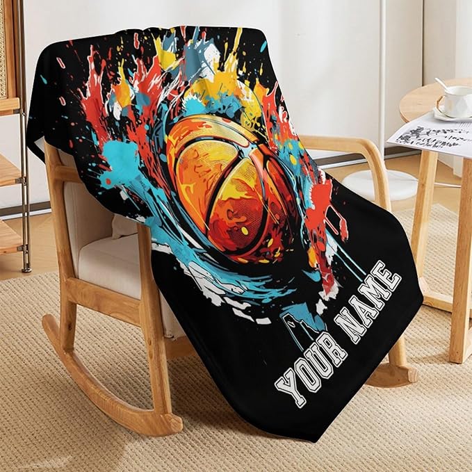 Custom Basketball Blanket - Soft Flannel Sports Basketball Blankets for Girls Boys Kids Basketball Lovers - Warm Basketball Throw Blankets for All Season Lap, Chair, Sofa - 50"x40"