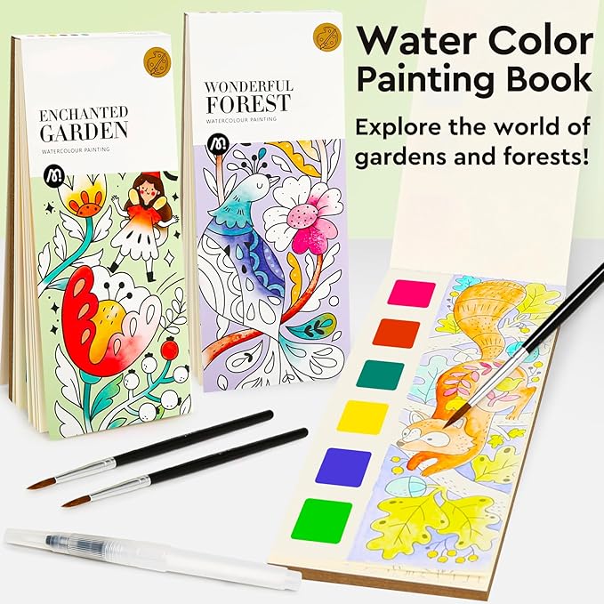 Watercolor Painting Book 21-Pages,Travel Paint Watercolor Coloring Book Set for Kids 5-8 Years Old Boys and Girls Party Birthday Thank You Exchange Art Craft Gift- 3in1-Forest